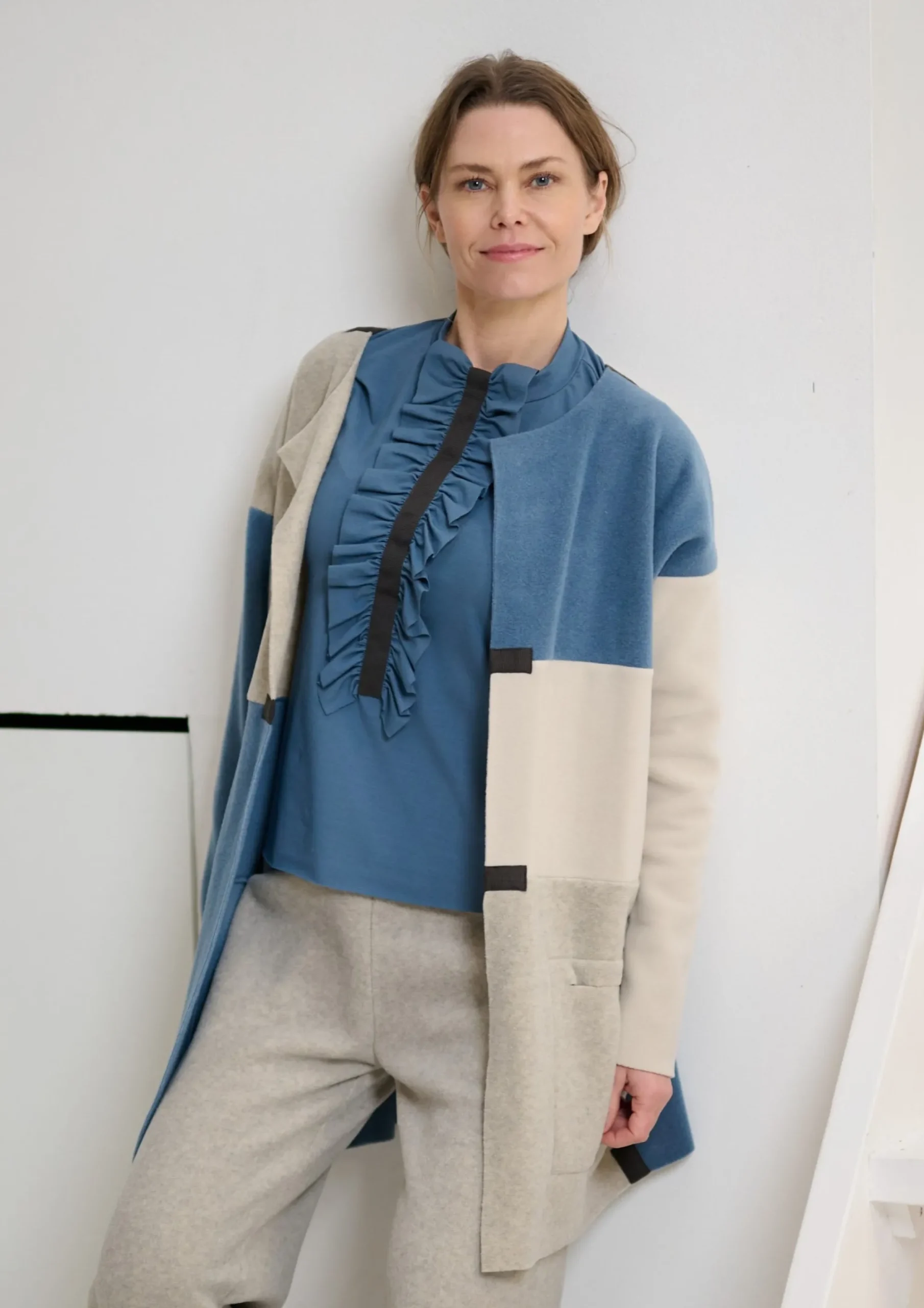 Henriette Steffensen Copenhagen CARDIGAN PATCH | 7161 DUSTY BLUE/KIT/SAND Discount