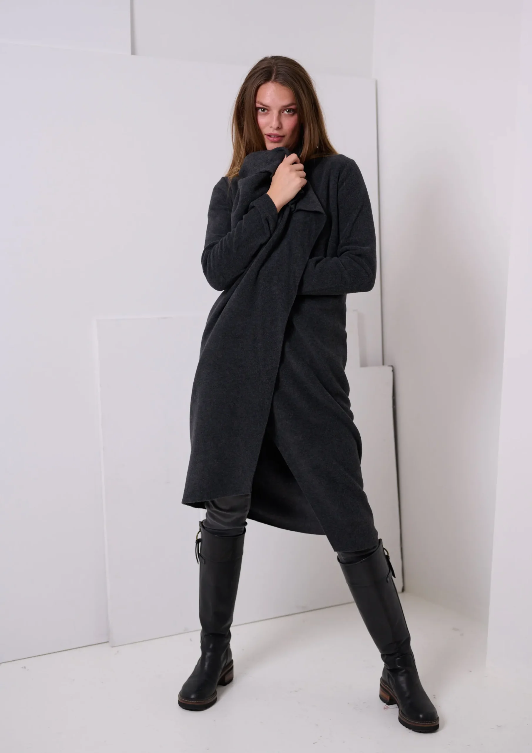 Henriette Steffensen Copenhagen LANGE CARDIGAN M/ WASSERFALL | 7131 SOFT BLACK Discount